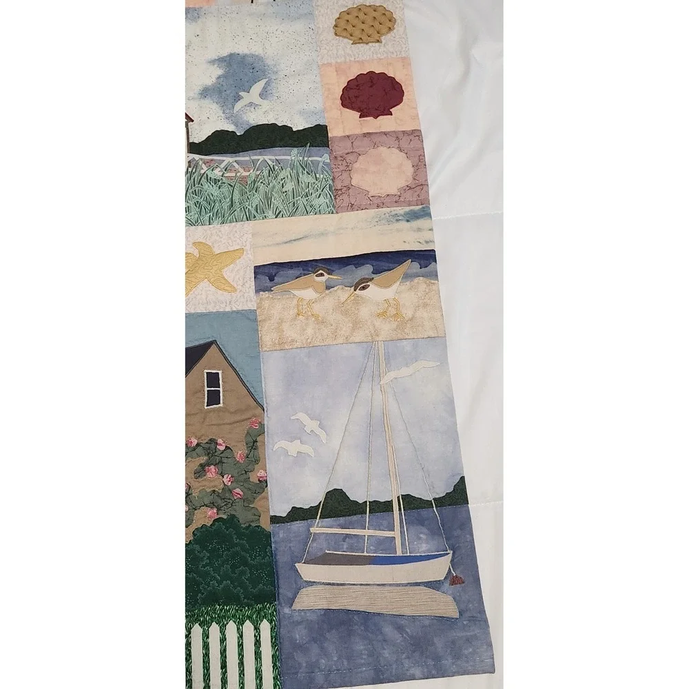 Signed Donna‎ Albert 1994 Nantucket Quilt Wall Hanging 21x45 w/ COA Coastal